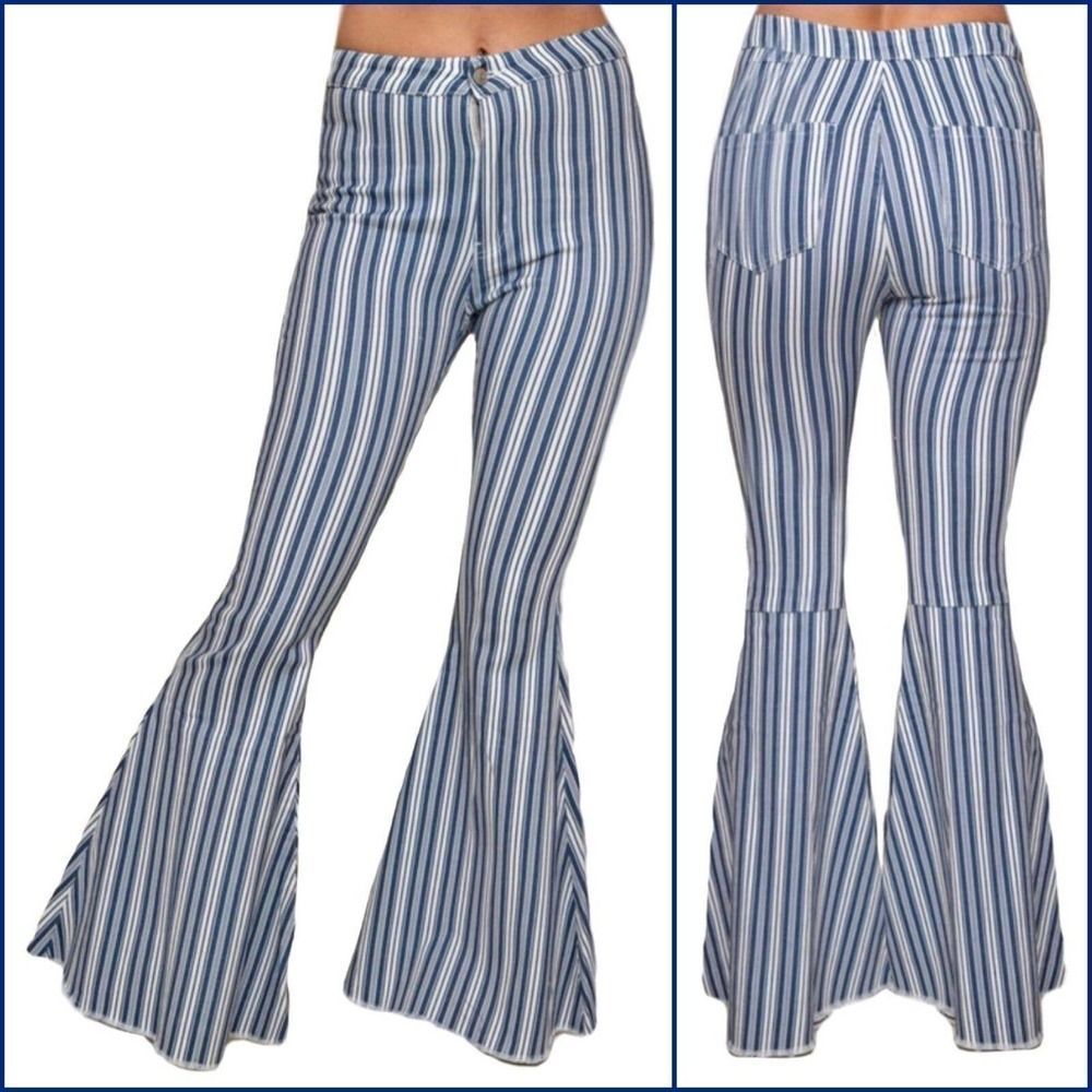Indigo Pin Striped Bell Bottom Jeans- 9146